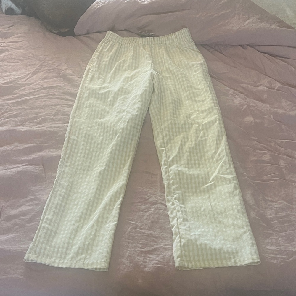 Women's Cream Checkered Boot Cut Pants